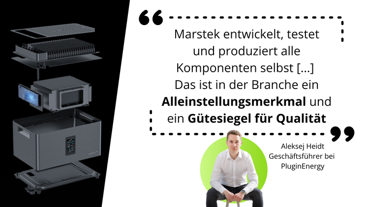 Heidt kennt sich aus seiner Zeit in der Automobilindustrie mit Hochvoltbatterien aus und ist beeindruckt von den Qualitätsstandards bei Marstek.