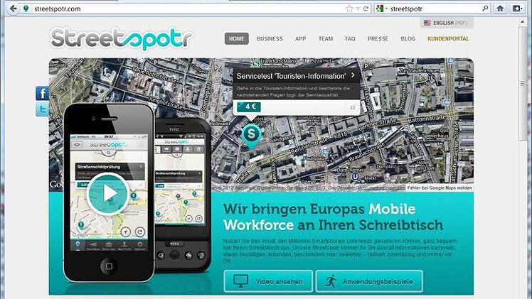 Der Screenshot zeigt einen Ausschnitt der Startseite von Streetspotr.