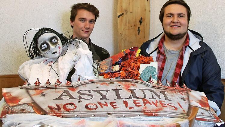 Jonas Gleich (rechts) und Lukas Gottwald haben zusammengekratzt, was an Holloweendekoration zu finden war. Foto: Klaus Klaschka