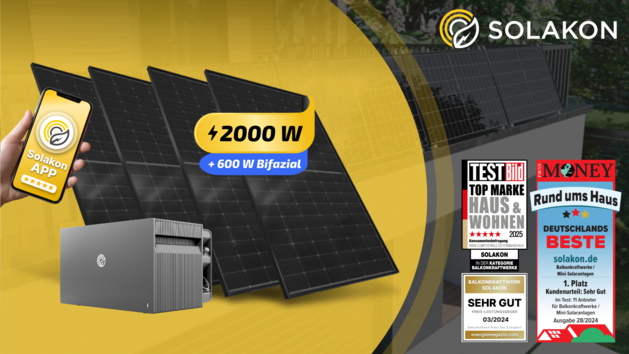 Solakons onPower 2000-Watt-Balkonkraftwerk bietet effiziente und nachhaltige Energieerzeugung mit flexiblem Einsatz und schneller Amortisation.