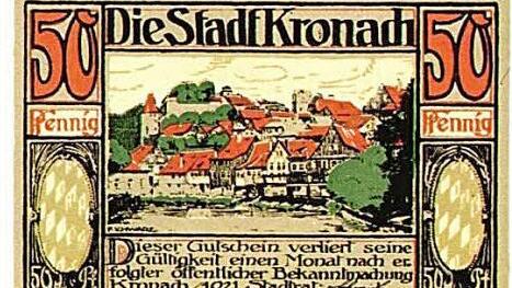 Ein Geldschein der Stadt Kronach über 50 Pfennig von 1921. Es war die Zeit der Hyperinflation, in der die Städte eigene Geldgutscheine herausbrachten, weil der Geldwert binnen Tagen rasant fiel.  Repro: K.-H. Hofmann