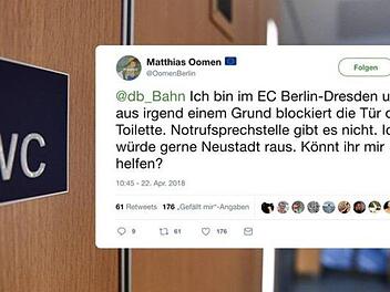 Grünen-Politiker Matthias Oomen (36) saß auf der Toilette eines DB-Zuges fest. Er meldete sich via Twitter.  Foto: Secreenshot/twitter.com/OomenBerlin