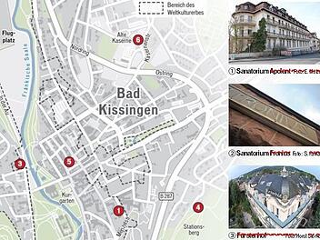 (1 von 2): Fünf Leerstände, die die Wirtschaftsförderung im Blick hat. In der ehemaligen Kaserne (Nr. 6) sollen Gewerbeflächen entstehen.