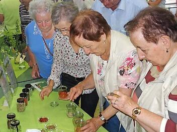 Die Dienstagswanderer des Rhönklubs Bischofsheim erfuhren an den themenspezifischen Genuss- und Bewegungsinseln, wie eine bewusste Ernährung mit nährstoffreichen Lebensmitteln und täglichen Bewegungseinheiten in fortgeschrittenem Alter im Alltag möglich ist.  Foto: Marion Eckert