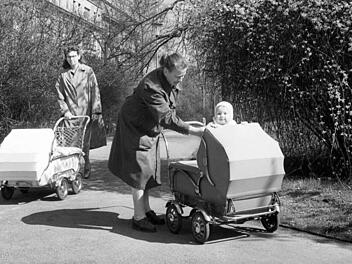 Gestatten: Ein kleiner Naseweis spitzt auf dem Foto von 1964 aus seinem Kinderwagen. Im Jahrgang der Babyboomer wurden knapp 1,4 Millionen Kinder geboren. Gehören Sie auch dazu? Foto: imago