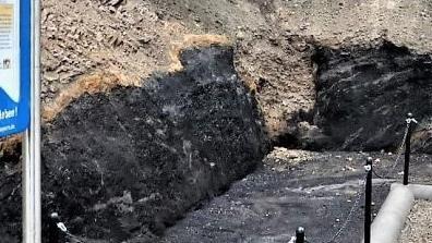 Die einzige Stelle in Bayern, an der Steinkohle in natürlicher Form zu sehen ist: das Geotop in Stockheim mit Überdachung im Bereich der ehemaligen Katharinenzeche. Fotos: Gerd Fleischmann
