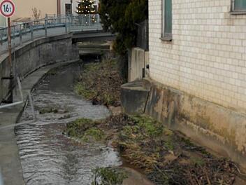 Der sogenannte Geyer-Kanal, auf den der Schachtdeckel in der Bildmitte hinweist, verläuft neben dem Zentbach in Schwarzach.Peter Müller