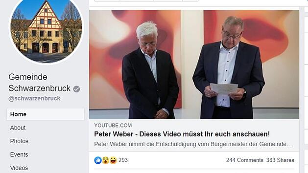 Peter Weber, Unternehmer aus Schwarzenbruck, hat mit seinen Videos in der mittelfr&auml;nkischen Gemeinde f&uuml;r Unmut gesorgt. Was folgte, waren ein Shitstorm, eine Demonstration und ein Hin und Her der Verwaltung. Screenshot: Facebook-Seite Gemeinde Schwarzenbruck