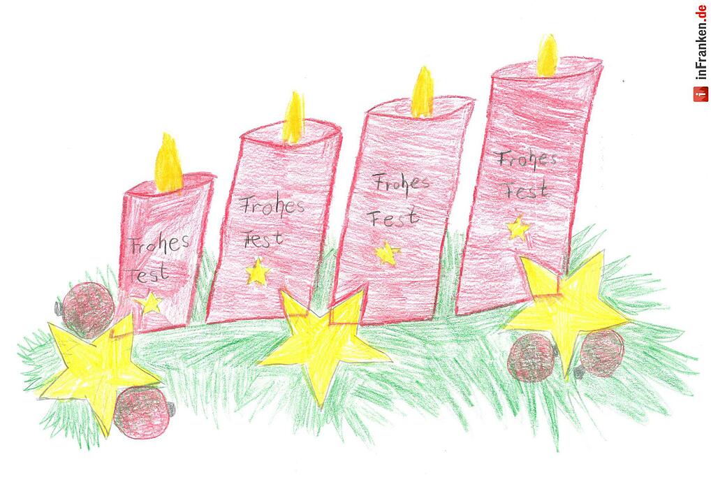 Selbstgemalte Weihnachtsbilder von Kindern aus Franken 2016