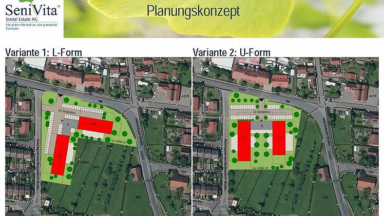 Auf dem Gelände am Lauerbach zwischen der Alleestraße und der Lauerbachsiedlung würde ein dreigeschossiges Gebäude mit 48 Wohneinheiten und einer integrierten Tagespflege und Sozialstation entweder in U-Form oder L-Form entstehen.