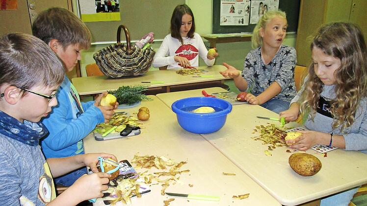 Zusammen bereiteten die Sch&uuml;ler Kartoffelgerichte und andere K&ouml;stlichkeiten zu. Foto: Bruno Preissinger