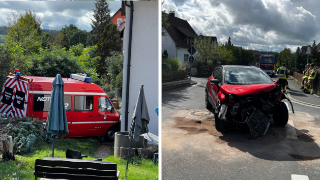Himmelkron: Pkw nimmt Feuerwehrfahrzeug die Vorfahrt - Dienstfahrzeug wird in Hauswand geschleudert