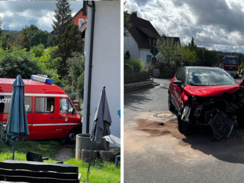 Himmelkron: Pkw nimmt Feuerwehrfahrzeug die Vorfahrt - Dienstfahrzeug wird in Hauswand geschleudert