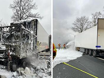 Ausgebrannter Lkw A70 bei Thurnau