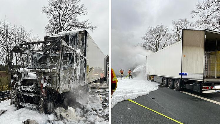 Ausgebrannter Lkw A70 bei Thurnau