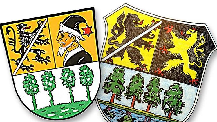 Das erste Nordhalbener Wappen (rechts) könnte so ausgesehen haben. Im Jahr 1567 wurde der Geraer Löwe durch das Wappen des Bamberger Fürstbischofs ersetzt. Repro: M. Wunder & FT