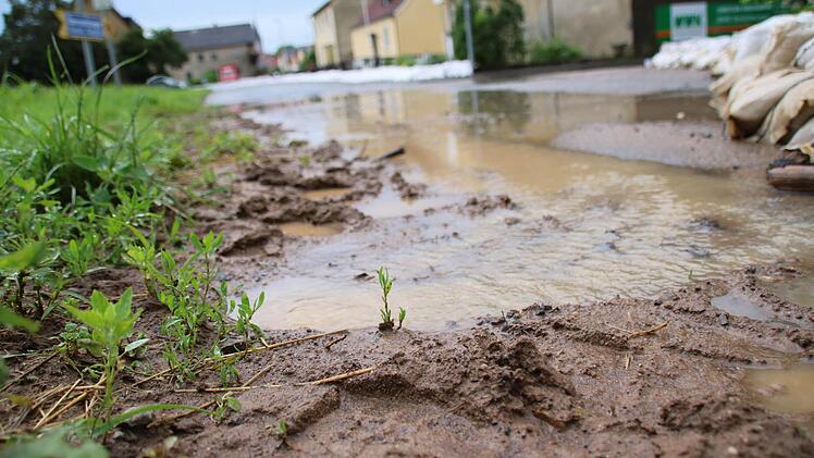 Noch immer spudelt das Wasser aus dem Boden am Rande der Siedlung. Foto: Ronald Heck