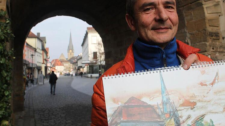 Original (im Hintergrund) und Kalenderbild: Martin Ludwig verfügt über eine interessante Maltechnik und ein Verständnis für indirektes Marketing.  Foto: Markus Häggberg