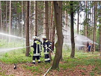 Mit Sprühnebeln wurde das "Feuer" bekämpft. Fotos: Andreas Welz