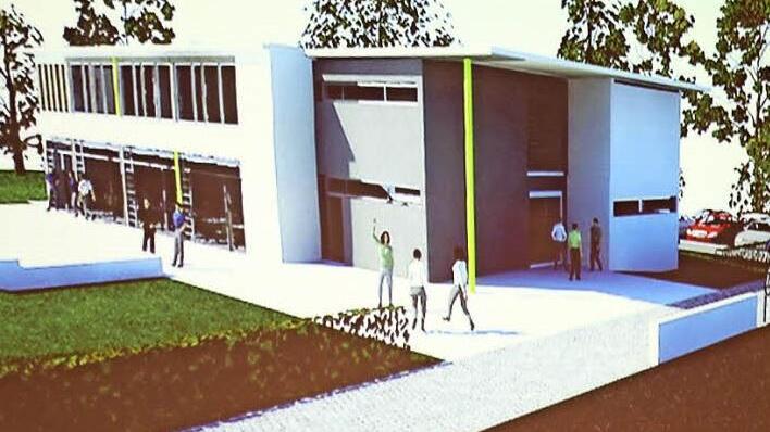 So sieht die künftige Grundschul-Mensa in der Computer-Simulation aus, die in Nachbarschaft zum Kindergarten-Neubau anstelle der Kujath-Villa ab September gebaut werden soll. Diese Variante zeigt die Ansicht vom Bahnhaltepunkt aus. Foto: Ralf Kestel