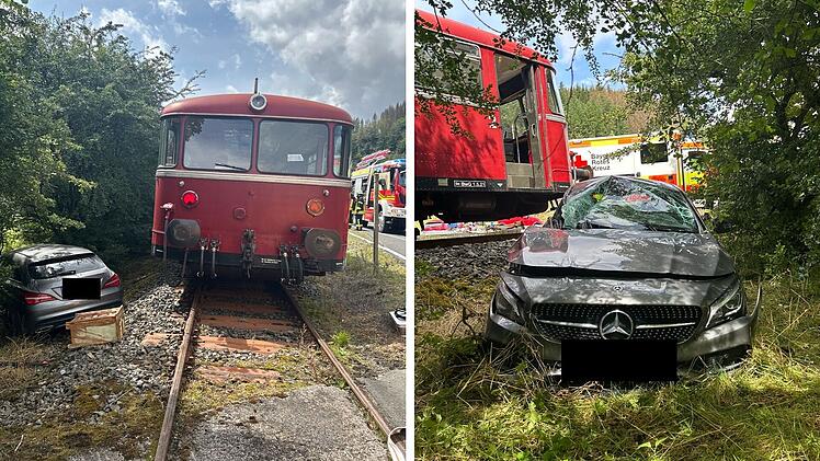 Unfall bei Steinwiesen: Zug erfasst Auto und schleudert es von Gleisen