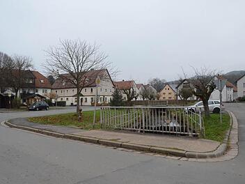 Der Dorfplatz in Reitsch ist prädestiniert für eine kleine Dorferneuerung. Er lässt, links und rechts vom Grünbach, viel Raum für Kreativität für eine ökologische Gestaltung. Foto: K.- H. Hofmann