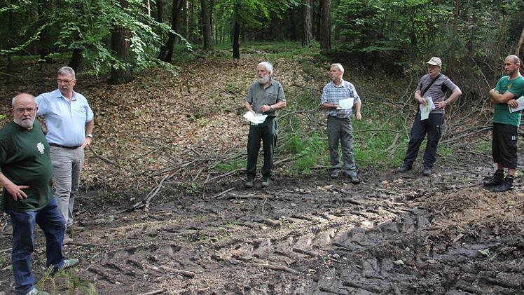 Dieser Weg soll verbessert werden. Davon, dass er das in seinem aktuellen Zustand tatsächlich nötig hat, überzeugte sich der Gemeinderat mit Bürgermeister Helmut Dietz (Zweiter von links) an der Spitze. Foto: Katharina Becht