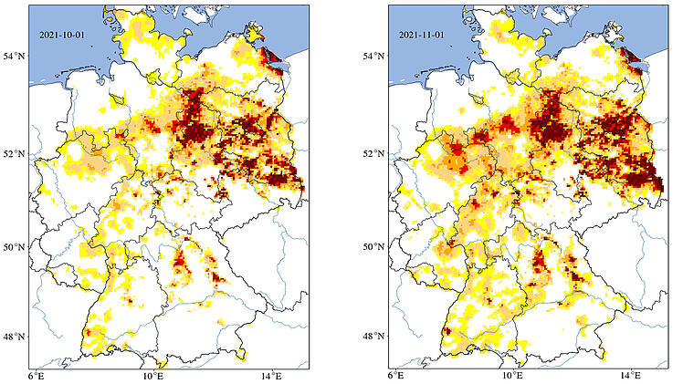 Entwicklung der Bodentrockenheit in den letzten 12 Monaten