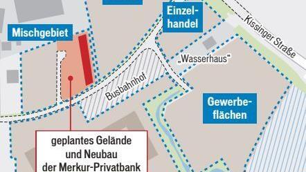 Zwischen E-Center und Schulzentrum plant die Merkur-Privatbank ihren neuen Standort.