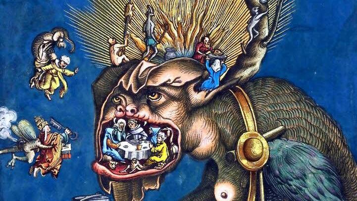 Matthias Gerung, Zuschreibung (Nördlingen, geboren um 1500 bis 1568 Luningen), David de Negker, Zuschreibung (tätig um 1545 bis 1587), Spottblatt auf die katholische Geistlichkeit, um 1545 bis 1559, Holzschnitt, altkoloriert (Detail).Fotos: Kunstsammlungen Veste Coburg