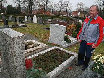 Acht Gräber pflegt der Friedhofswärter und sein Team schon seit Jahren: Das sind Flüchtlingsgräber von Personen, die auf der Durchreise waren und in Kulmbach zu Tode kamen. Die Stadt hat sich damals verpflichtet, die letzten Ruhestätten zu pflegen.  Fotos: Sonja Adam