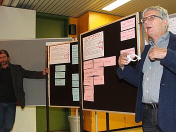 Die Stadtentwickler Leonhard Valier (rechts) und Gunter Schramm leiteten den "Bürgerworkshop Zukunft Mainleus".Jürgen Gärtner