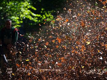 Ob mit Laubbläser oder per Hand: Laub fegen gehört im Herbst zum Alltag.  Doch wer ist dafür zuständig? Foto: Marijan Murat/dpa