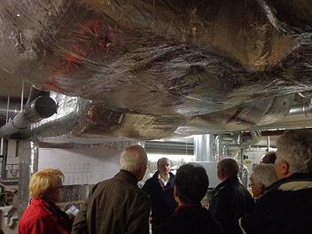 Mit Tipps zum Energiesparen und Umrüsten und mit konkreten Beispielen will die Allianz Oberes Werntal zur Energiewende entsprechende Möglichkeiten aufzeigen. Rund 50 Interessenten besichtigten im Rahmen der Aktion "Energie-Tour" die Strohpellet-Heizung der Firma Zitzmann im Gewerbepark Oerlenbach/ Poppenhausen an der A 71. Foto: Stefan Geiger