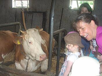 Die Kinder schauten sich die Kühe im Stall an. Foto: Kindergarten St. Andreas