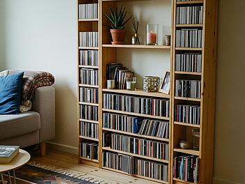 CD-Regal in einem Wohnzimmer