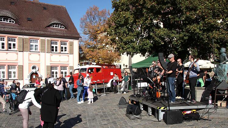 "Paddys Last order" musizierten auf dem Marktplatz vor dem Georgsbrunnen.  Fotos: Richard Sänger