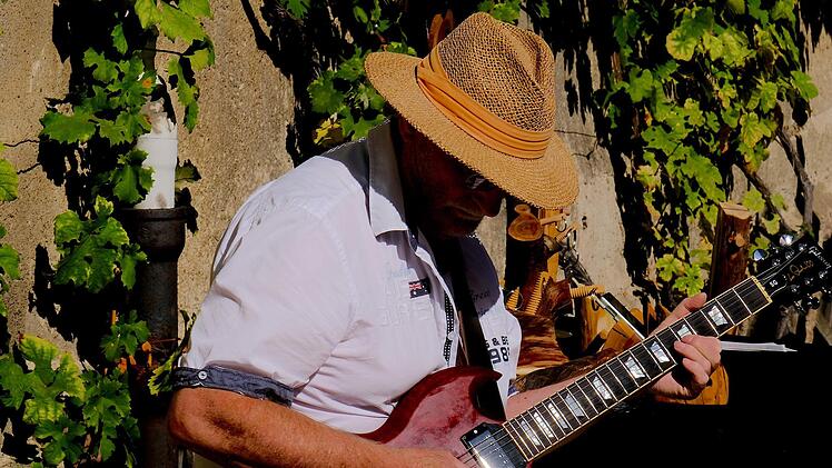 Für die musikalische Begleitung dieser Ausstellung am und im Rineckerhaus sorgte der Hammelburger Barde Peter Gernert mit Gitarre und Gesang.