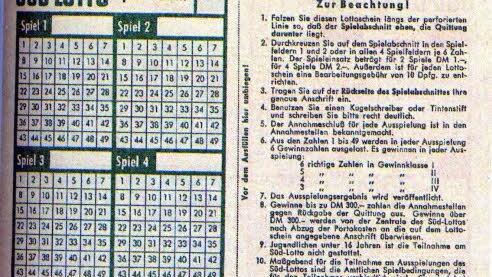 So sah der erste Normalschein von Süd-Lotto aus. Repor: BR