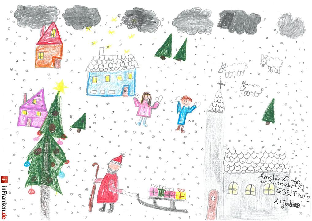 Selbstgemalte Weihnachtsbilder von Kindern aus Franken 2016