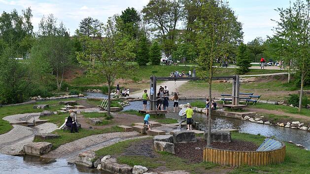 Der Fischpass , der in Bamberg für die Gartenschau 2012 angelegt wurde, ist 2017 ein beliebter Treffpunkt in der Stadt geworden. Foto: Ronald Rinklef