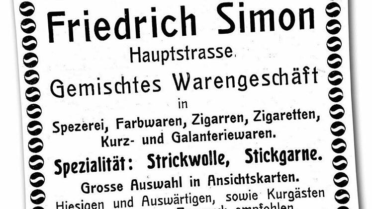 Werbung für das Gemischtwarengeschäft der Simons.