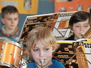 An der Grundschule Münnerstadt gibt es jetzt eine Bläserklasse mit Zweit- und Drittklass-Schülern. Die Kinder können im Rahmen ihres Schulunterrichtes ein Instrument erlernen. Organisiert wird das ganze von der städtischen Musikschule. Foto: Heike Beudert