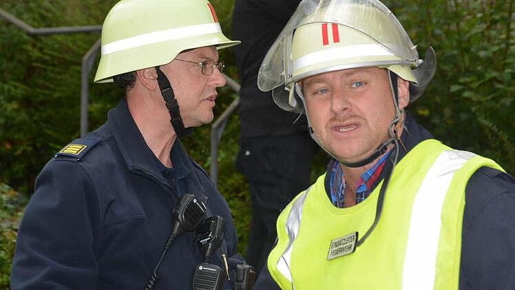 Dramatische Szenen bei der Großübung am Samstag im Haus Kreuzberg der Kurklinik "Am Kurpark" in Bad Kissingen.  Foto: Rauch