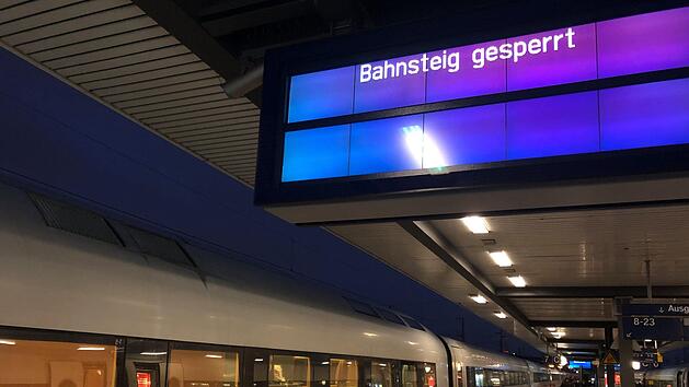 Der ICE steht am Gleis und wird durchsucht. Die Bundespolizei hatte eine Bombendrohung erhalten. Foto: NEWS5/Salg