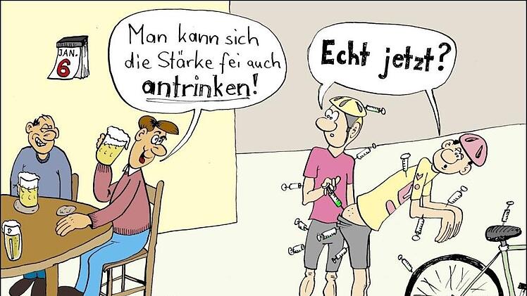 Auch als  Dopingexperte kann unser Karikaturist glänzen. Karikatur: Jürgen Scheibe
