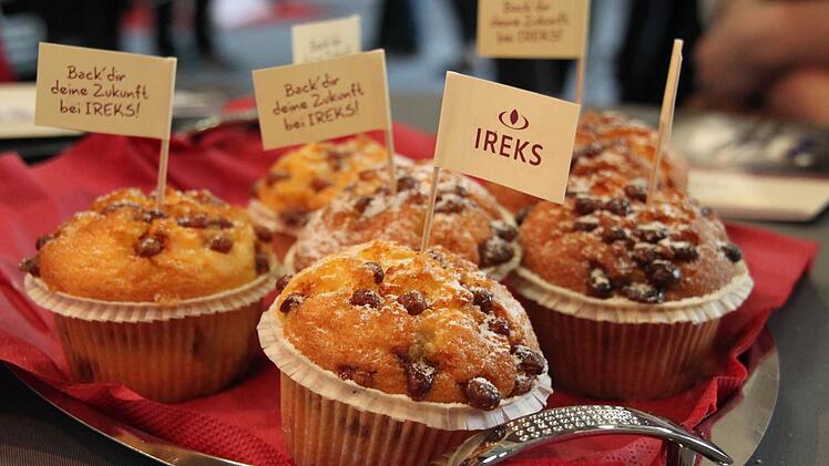 Mit süßen Muffins lockt der Kulmbacher Backmittelhersteller Ireks an seinen Stand. Foto: Stephan Stöckel.