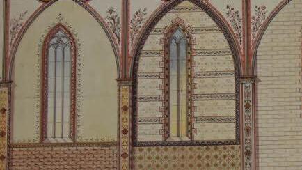 Gezeigt werden auch die Ausmalungspläne des königlichen Konservators Karl Alexander Heideloff für die Ritterkapelle, wie sie umgesetzt wurden. 1960 wurde die Bemalung jedoch wieder entfernt. Lediglich ein Rest ist hinter dem Hochaltar noch zu sehen.