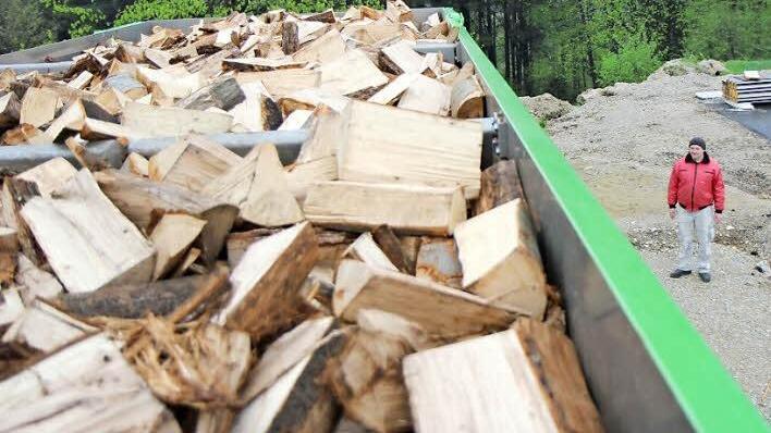 Frisches Holz trocknet Andreas Popp mit der Abluft seiner Biogasanlage; so wird es viel schneller als Brennholz brauchbar. Foto: Michael Gründel