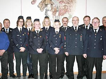 Die für langjährige Mitgliedschaft und aktiven Dienst Geehrten der Freiwilligen Feuerwehr Oehrberg. Foto: Gabriele Sell